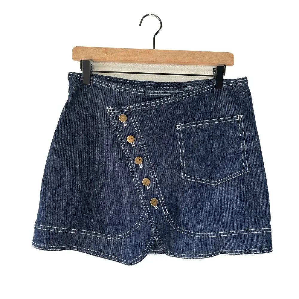 Pilcro Anthropologie NWT Dark Wash Denim Button Front Mini Skirt M - Picture 2 of 8